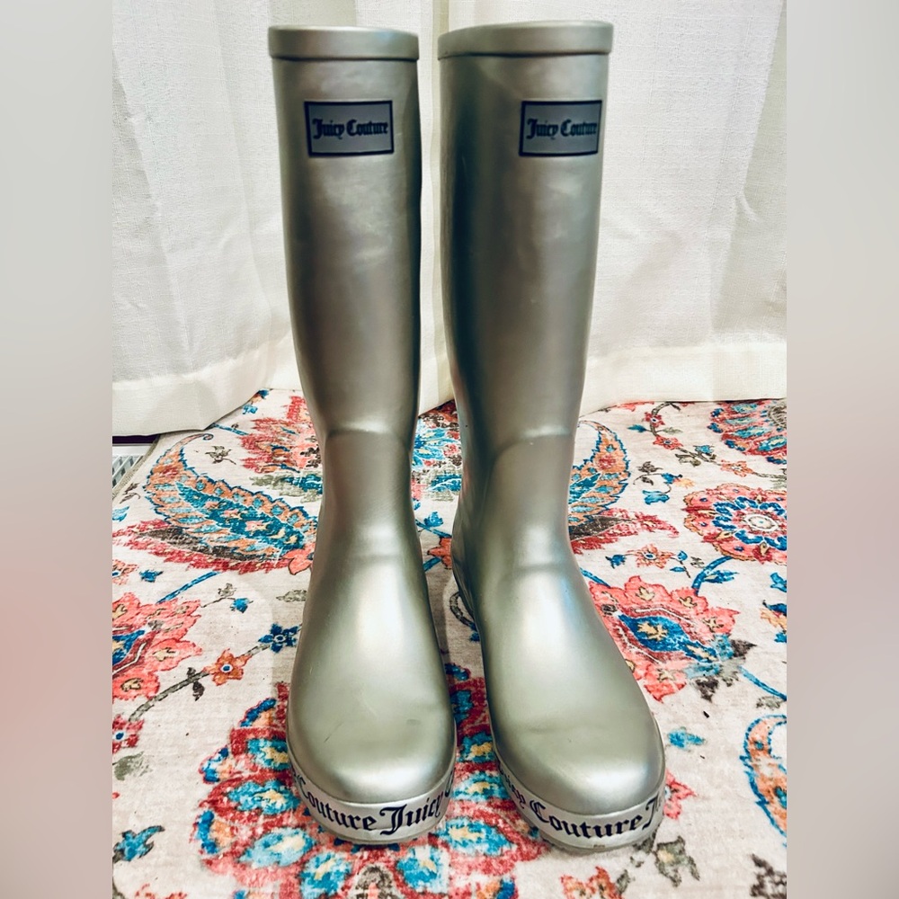 Juicy Couture Shiny Silver Rain Boots